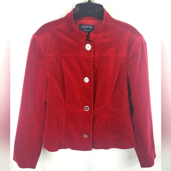 Jones New York Jackets & Blazers - Jones New York Signature Stretch Velvet Long Sleeve Button Holiday Jacket Sz L